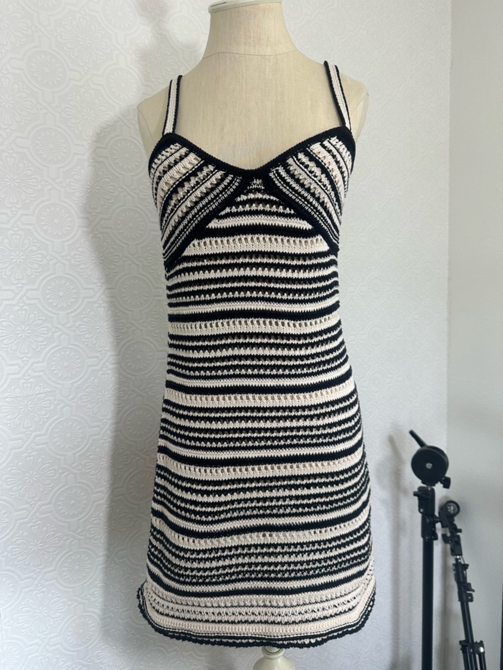 Striped Black and White Knit Mini Dress